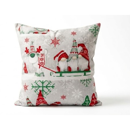 Vánoční potah na polštář - skřítci na saních